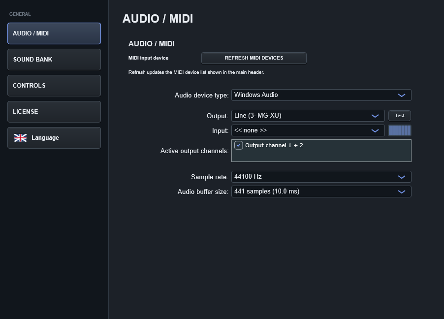 Stage Arranger Audio and MIDI settings