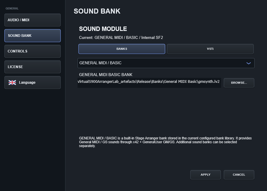 Stage Arranger sound module selection